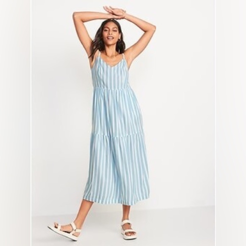 Old Navy Light Blue and White Striped Maxi Dress